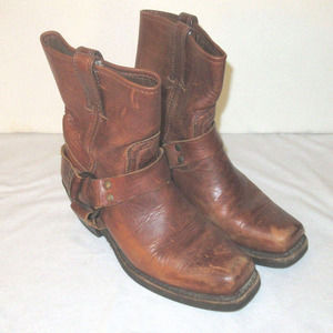 FRYE Womens Harness Ankle BOOTS Distressed Brown Leather Soletech sz 6